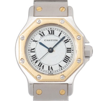 CARTIER Santos Octagon Ref. 0907 ladies' watch with box, circa 80s.
