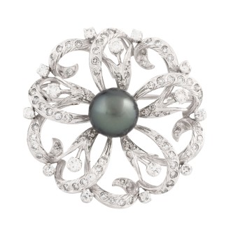 Brosche mit feiner Tahiti Zuchtperle
