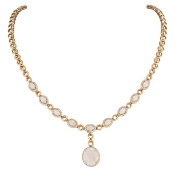 Necklace with opals and diamonds totaling ca. 1.3 ct,