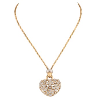 Necklace with floral heart pendant with diamonds
