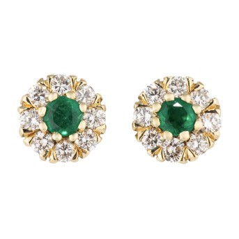 Earrings with emeralds surrounded by diamonds