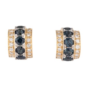 Earrings with sapphires and diamonds totaling approx. 0.8 ct,