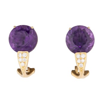Earrings with amethysts and diamonds totaling approx. 0.15 ct,