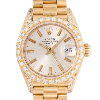 ROLEX Lady Datejust 26 Ref. 69718 Damenuhr mit Aftermarket-Diamantbesatz, Box und Papieren 1984.