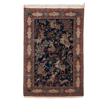 Jagdteppich mit Seide. GHOM/IRAN, 204x139 cm.