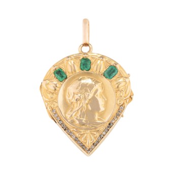 Jugendstil Medaillonanhänger mit Smaragden