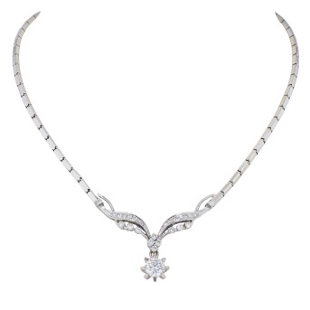 Elegant necklace with a central brilliant-cut diamond weighing approx. 1.45 ct,