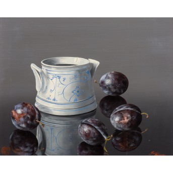 BEREUTER, JOACHIM (1946), Stilleben mit Porzellan und Pflaumen