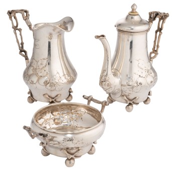 WIEN, 3-tlg. Mokkakern, 800 Silber, um 1880.