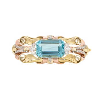 Brosche mit feinem Aquamarin ca. 14 ct