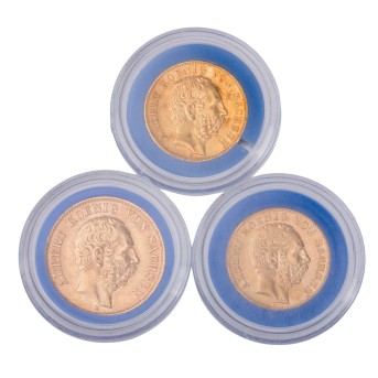 Dt. Kaiserreich /GOLD - Sachsen, Albert (1873-1902) 2x 20 Mark und 1x 20 Mark