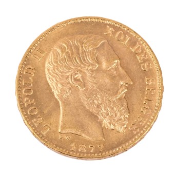 Belgium/GOLD - 20 Francs 1877, Léopold II,