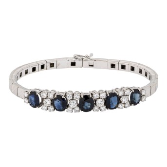 Armband mit 5 Ceylon-Saphiren und Brillanten
