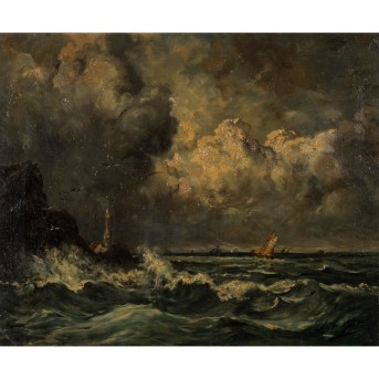 GATTI, ANTOINE (1852-?), "Stormy seas off the coast of Brittany",