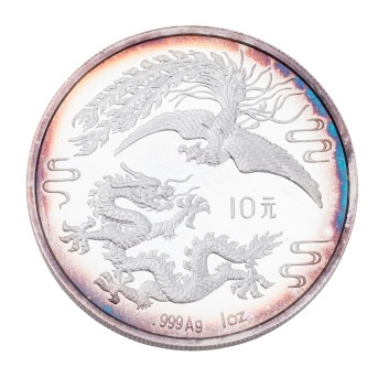 People's Republic of China /SILVER - 10 Yuan dragon and phoenix 1990 PP