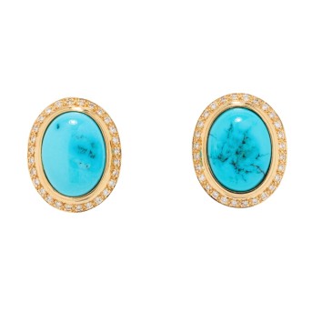 Earrings with oval turquoises and diamonds