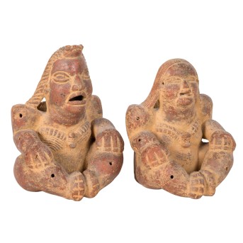 Pair of figurine vessels. SOUTH AMERICA, 20th century.