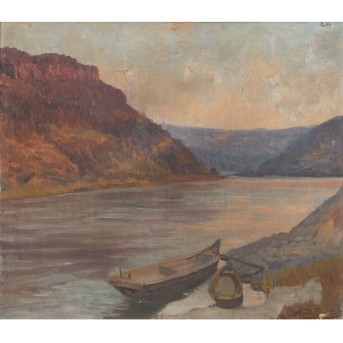 GOLTZ, ALEXANDER DEMETRIUS (1857-1944), "Boote am Flussufer",