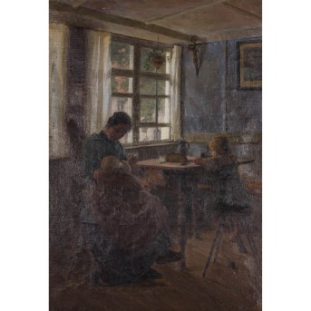 GAUKEL, HANS (1872-1914), "Young woman with children in the parlor",