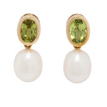 Ohrringe mit Zuchtperle u. Peridot,