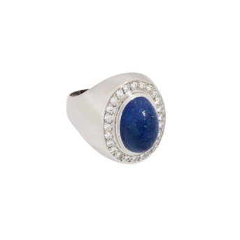 Ring with lapis lazuli cabochon and diamonds totaling approx. 0.38ct 