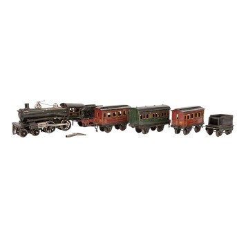 MÄRKLIN US - Schlepptenderlok '1030' mit 3 Güterwagen und zusätzlichem Tender, Spur 0, 1910-1926,