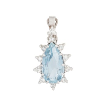 Clip pendant aquamarine surrounded by 11 brilliant-cut diamonds