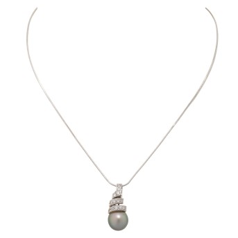 Kette mit Anhänger und Tahitiperle sowie 16 Brillanten