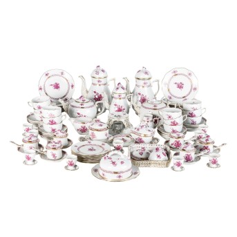 HEREND, 88 coffee and tea service pieces 'Apponyi purple', 20th century