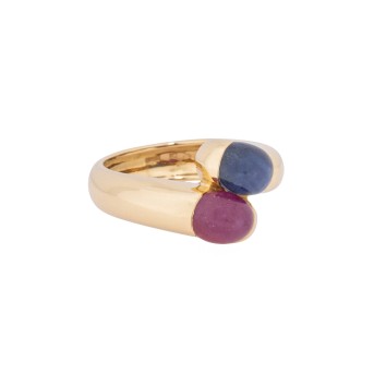 Ring mit Rubin- und Saphircabochon,