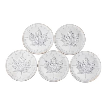 Kanada /SILBERlot - 5 x 1 Unze Silber Maple Leaf à 5 $ 2012