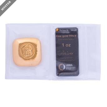 GOLD bar - 1 oz gold fine, cast, in square shape, manufacturer: Heimerle+Meule
