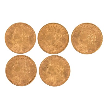 Switzerland /GOLDLot - 5 x 20 Sfr Vreneli
