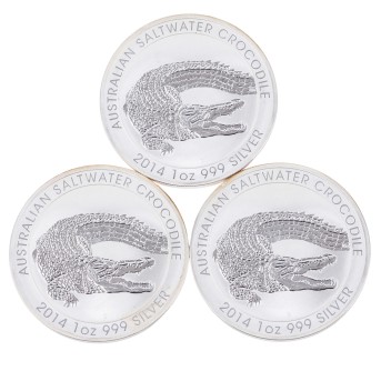 Australien /SILBER - Elisabeth II. 3 x 1 $ Saltwater Crocodile 1 oz 2014