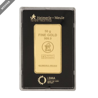 Gold bar - 50g GOLD fine, embossed gold bar, make Heimerle+Meule,