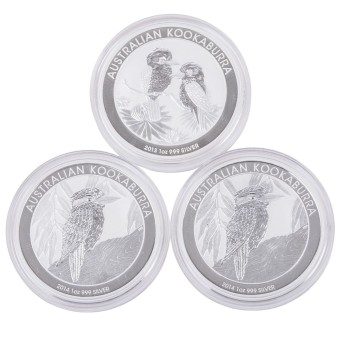 Australien /SILBER - 3 x 1 $ Kookaburra à 1 Unze
