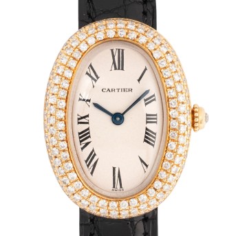 CARTIER seltene Baignoire 'Factory Diamonds' Ref 866046 Damenuhr von 1990. Box und Papiere. 