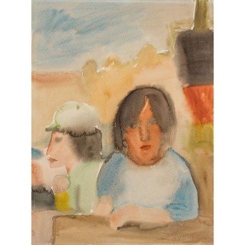 RHEINISCHER MEISTER 'Zwei Figuren in Landschaft' um 1950