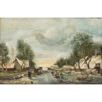 JANSON, JOHANNES (1729-1784), "Verschneite holländische Flusslandschaft", 1781,