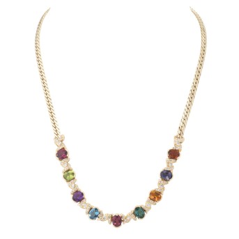 Collier mit 9 Farbsteinen und Brillanten