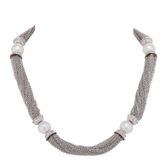Mehrreihiges Collier mit Perlen und Diamanten,