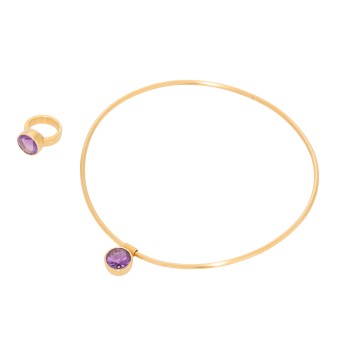 Schmuckset Halsschmuck und Ring mit Amethyst,