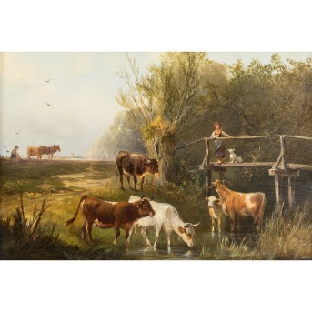 SELLMAYR, LUDWIG (1834-1901), "Kühe an der Tränke",