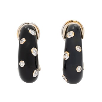 Ohrringe aus Onyx mit Brillanten zus. ca. 0,5 ct, 