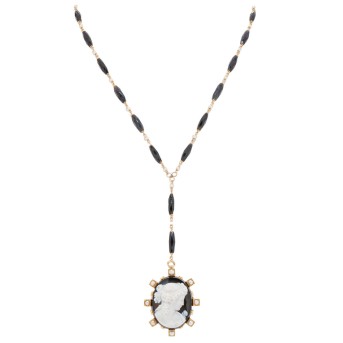 Kette und Anhänger/Brosche mit Achatkamee,