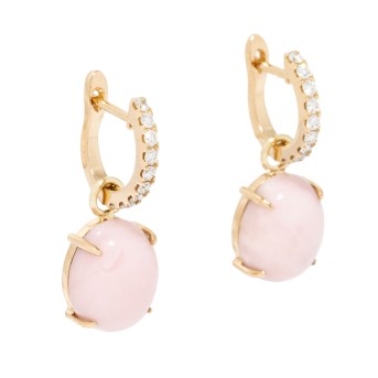 Brillant-Creolen  mit ovalen Pink-Opal Einhängern