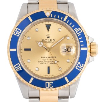 ROLEX Submariner Date 'Sultan Dial' LC100 Ref 16613 Herrenuhr von 1992. Box und Papiere. 