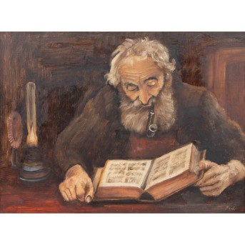 Pfeifenraucher beim Lesen. 1. Hälfte 20. Jh.