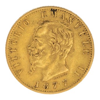 Italien /Gold - 20 Lire 1877, Viktor Emanuel II., ss,