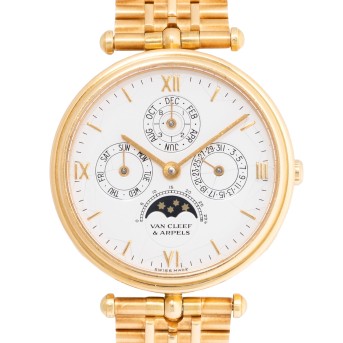 VAN CLEEF & ARPELS feiner Neo-Vintage "Ewiger Kalender" Herrenuhr, Ref. 112.104. Full Set 1996.